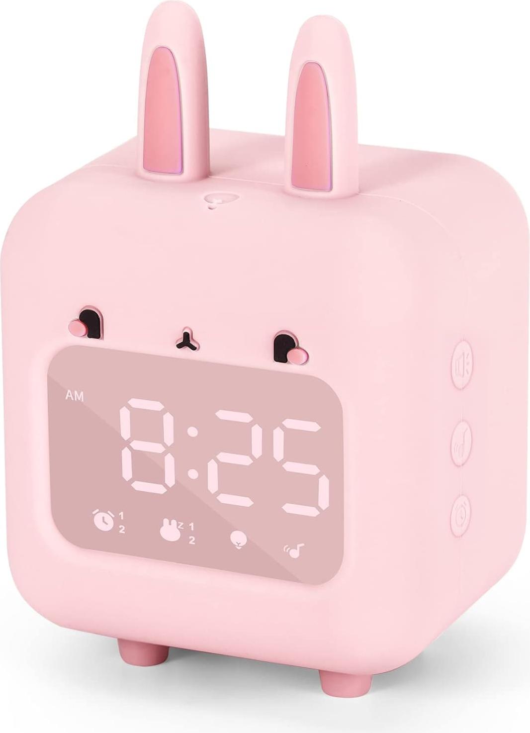 Mmgoqqt Kinderwecker, Digitaler Wecker für Kinder, Niedlicher Häschenwecker, Nachtlicht mit USB-Kinderwecker fürs Schlafzimmer (Pink) Kau-LA-251231-131