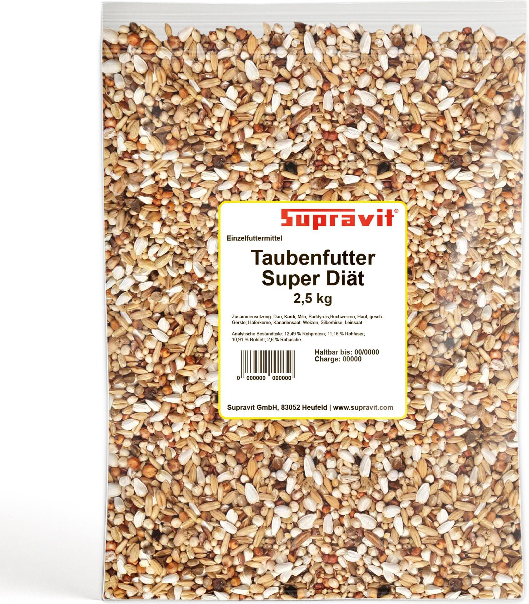 Hilnes Supravit Super Diät Taubenfutter 2,5kg | Futter ohne Mais für Tauben während der Reisesaison | Ausgewogene Körnermischung für mehr Kondition 289003