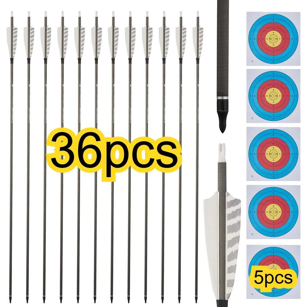 StarTech Pfeile 36er Set - Carbonpfeile 81 cm - Spine 400 - 10 cm Federn - Für 18–32 kg Recurve- & Compoundbögen - 25 g pro Pfeil - Weiß