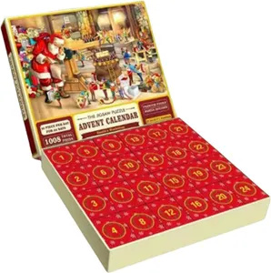 Adventný kalendár 2024 Vianočné puzzle, 24 políčok - 1008 dielikov puzzle, Otec Vianoc pripravuje darčeky, odpočítavanie do Vianoc