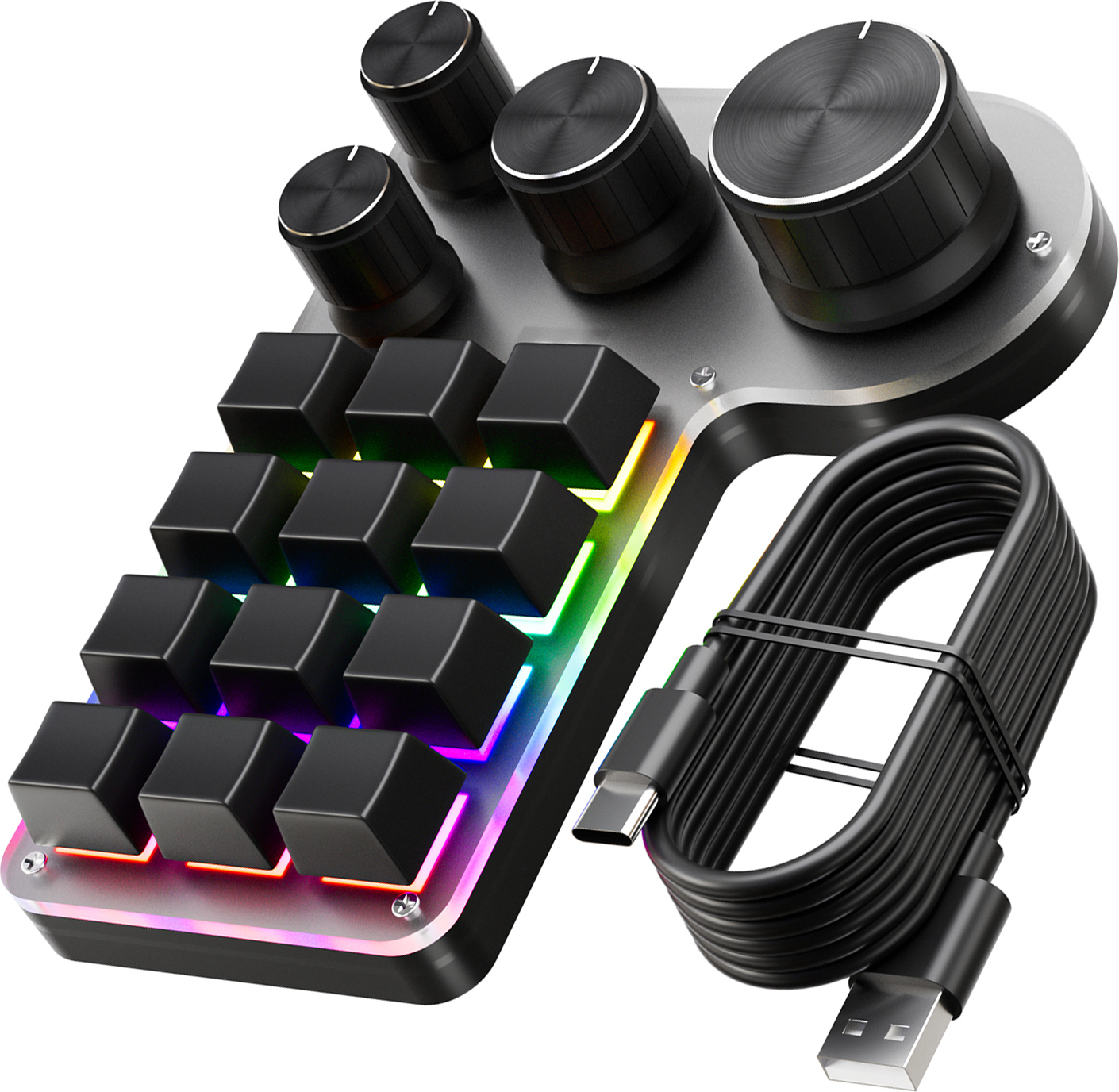 Douself RGB Gaming-Tastatur, Programmierbare Makrotastatur, USB+Bluetooth Dualmodus, 12Tasten 4Knöpfe, benutzerdefinierte Tastatur für den PC-Desktop -Schwarz