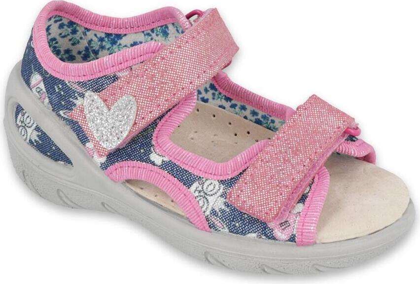 Kinderschuhe Sandalen Befado Lederdecksohle Herz Blau Rosa 22