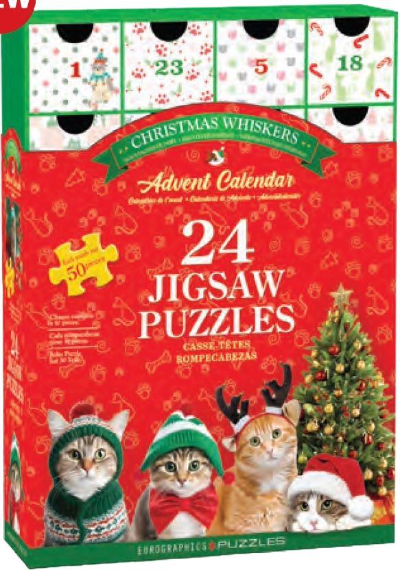 Eurographics Puzzle adventný kalendár - Vianočné metličky, mačky, 24 x 50 dielikov, 8924-5922