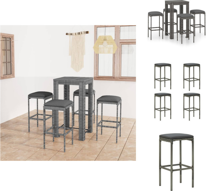 vidaXL 5-dielny záhradný barový set s vankúšmi polyratan sivý - Záhradný nábytok sety