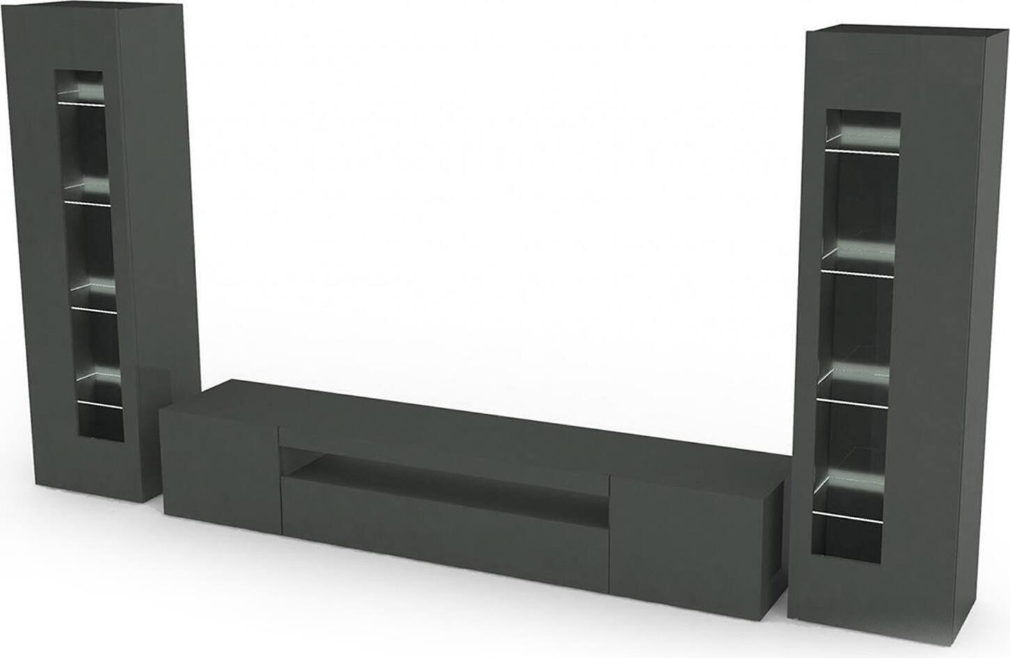 Dmora Wohnzimmermöbel Enzo, TV-Ständer Wohnzimmergarnitur, Mehrzweck-Wohnzimmermöbel, 100% Italy, cm 290x40h162, Anthrazit glänzend