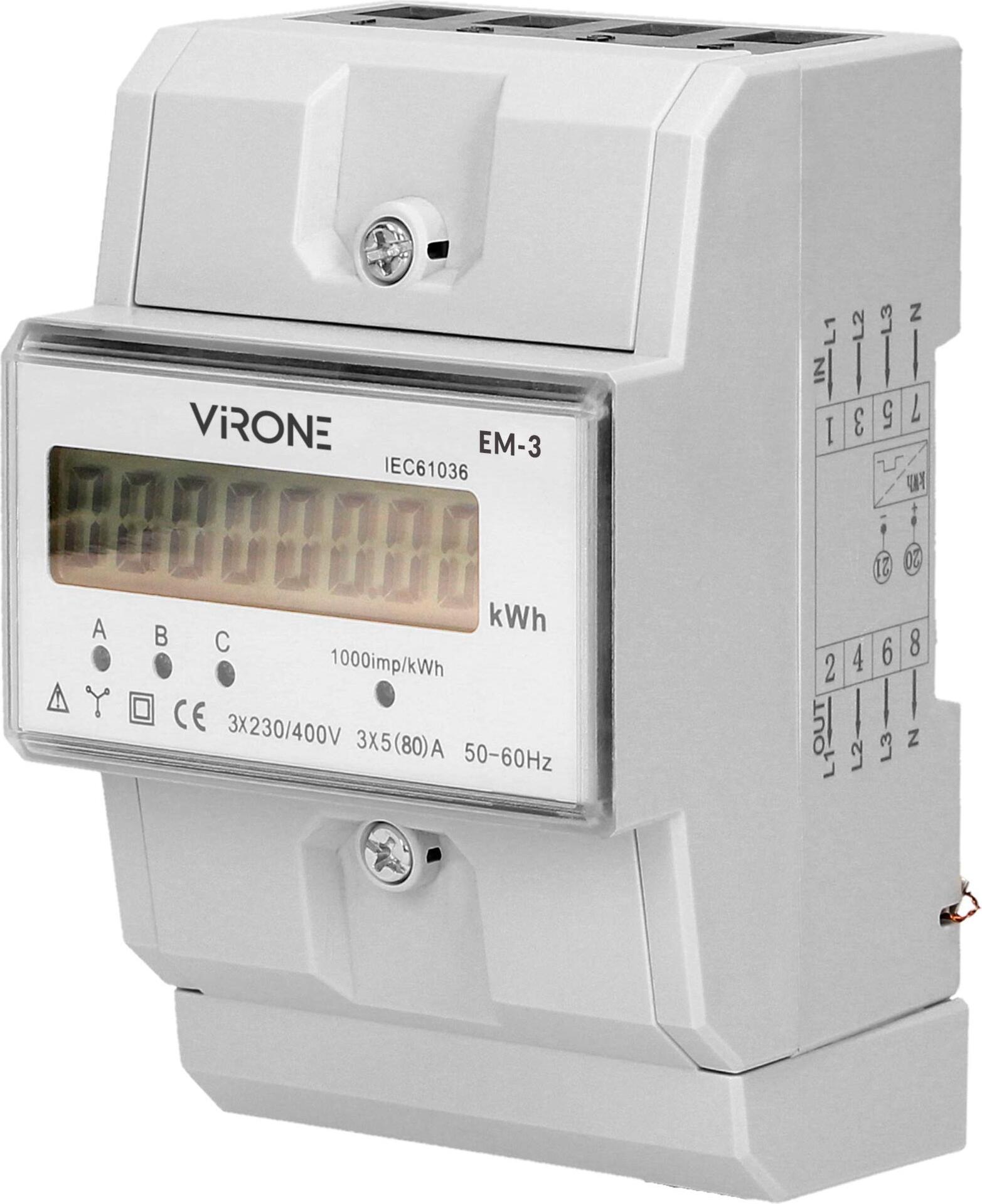 Orno 3-Phasen-Stromverbrauchsanzeige, 80A, 3 Module, DIN TH-35mm EM-3