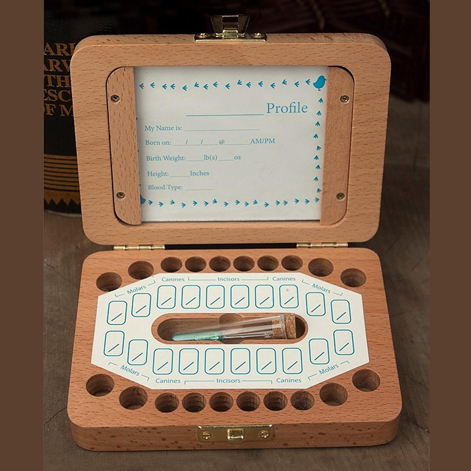 Gistuch Babyzahn-Souvenirbox aus Holz für erste Zähne, Andenkenhalter für fetales Haar, Bewahrung von Kindheitserinnerungen für Jungen und Mädchen