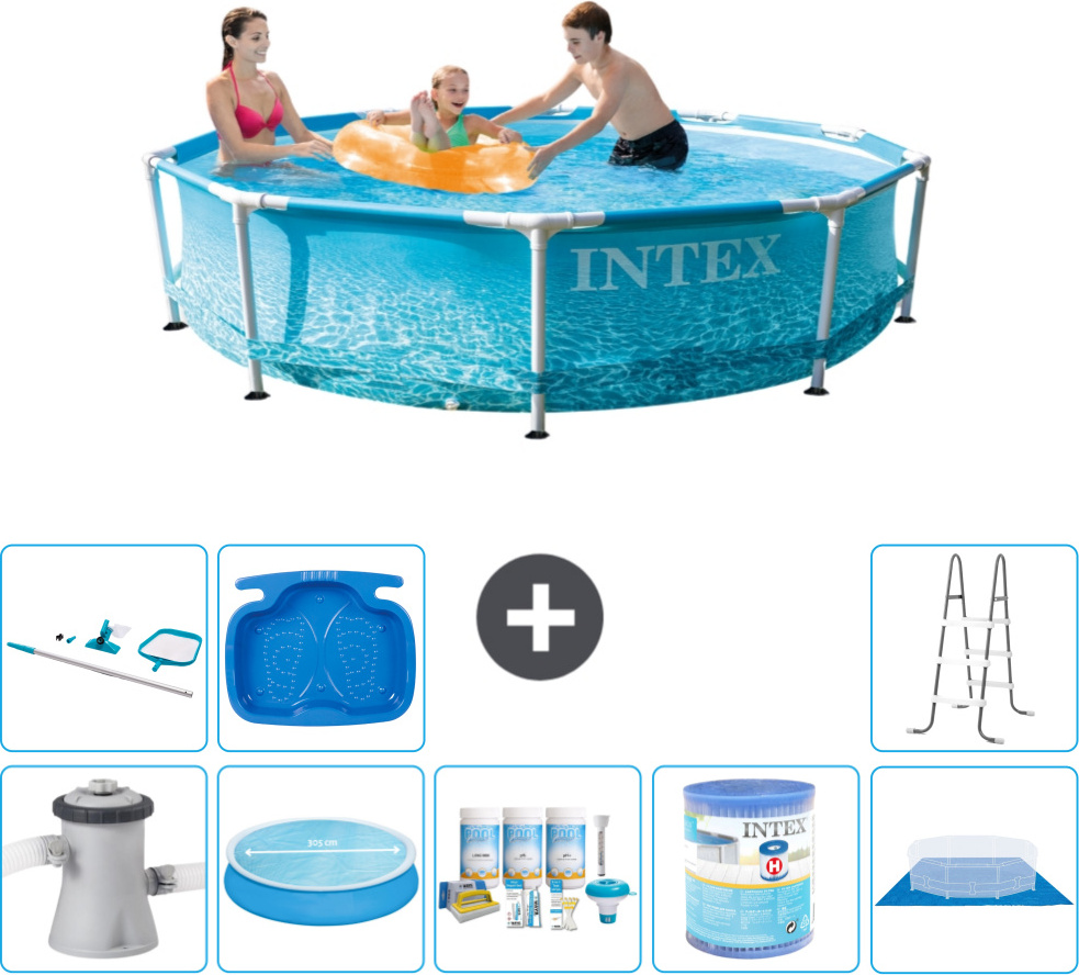 Bazén s okrúhlym rámom Intex - 305 x 76 cm - tlak vody - vrátane čerpadla - markíza - balík na údržbu - filter - plachta - čistiaca súprava - rebrík