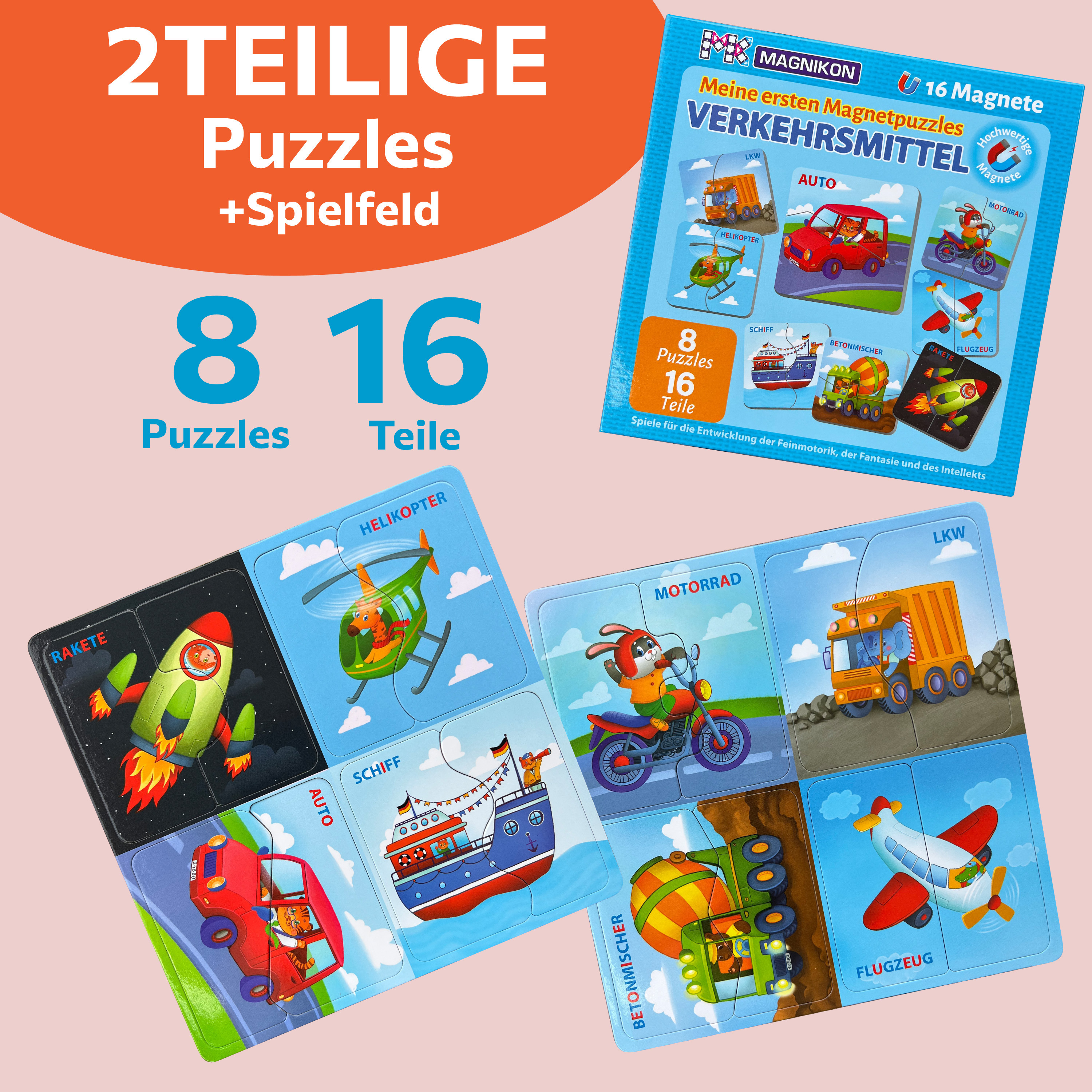 MAGNIKON UD111- Erste Große Puzzles 2 Teile Verkehrsmittel mit 16 Magneten, Kleinkinder Magnetisch Duo Kinderpuzzles, Lernspiel für Autofahrt, Kinder