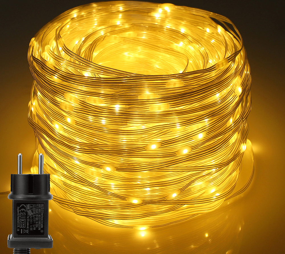 Hellum Luci Fiabesche 80 LED Bianco Caldo 21,85m Per Esterno/Interno – Catena Luminosa Con Spina, Cavo Verde