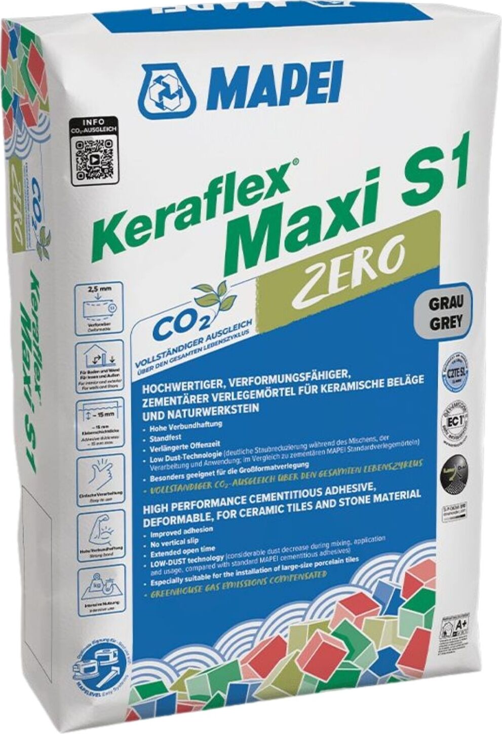 MAPEI® KERAFLEX MAXI C2TE S1 ZERO EC 1 25 kg Fliesenkleber Fliesenverlegemörtel Flex-Kleber Fliesen-Klebstoff