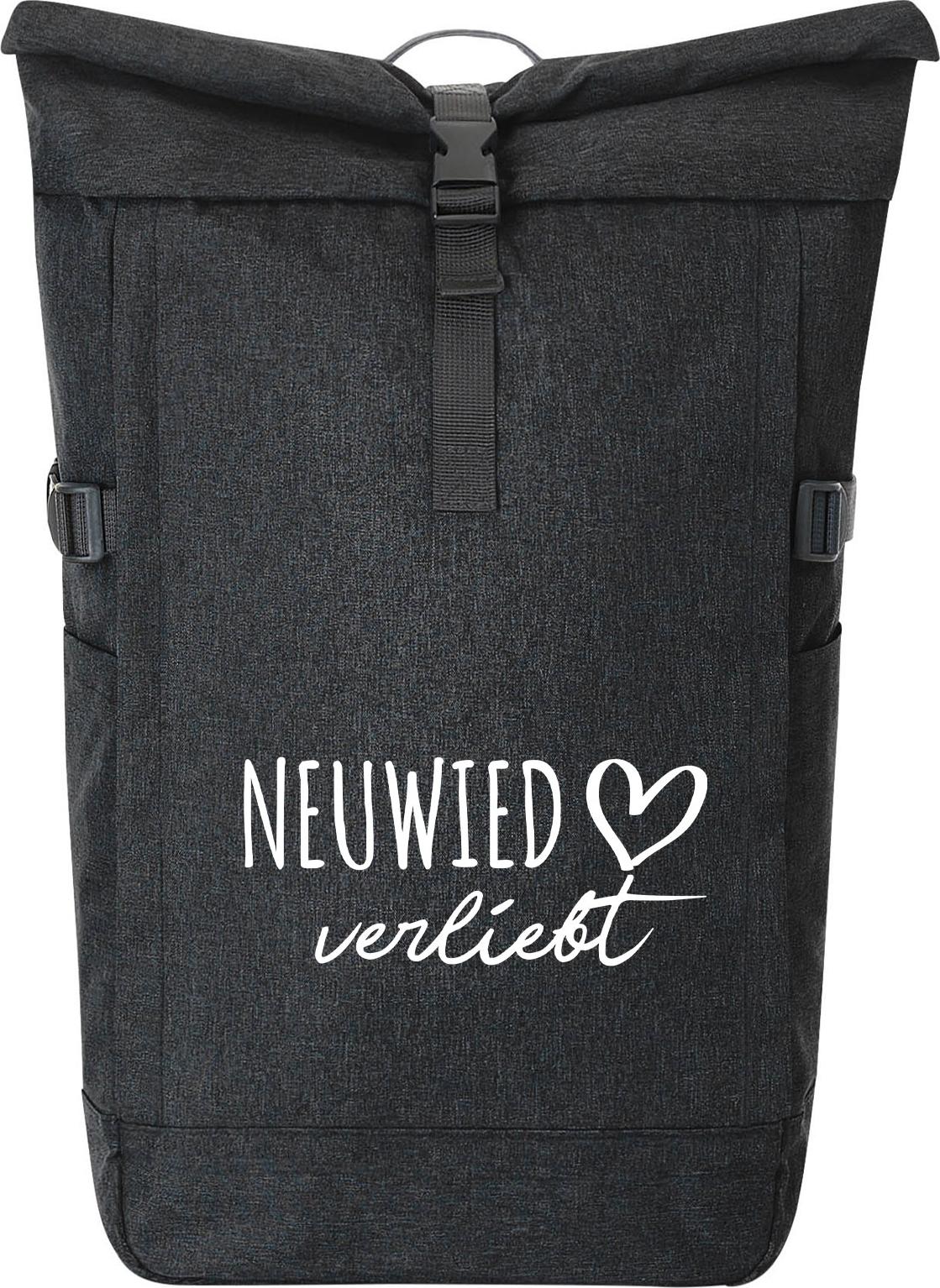 Hellweg Druckerei Huuraa Kurierrucksack Neuwied verliebt 30-44 Liter Black Melange Fairtrade Rolltop Rucksack Geschenkidee 5243KUR