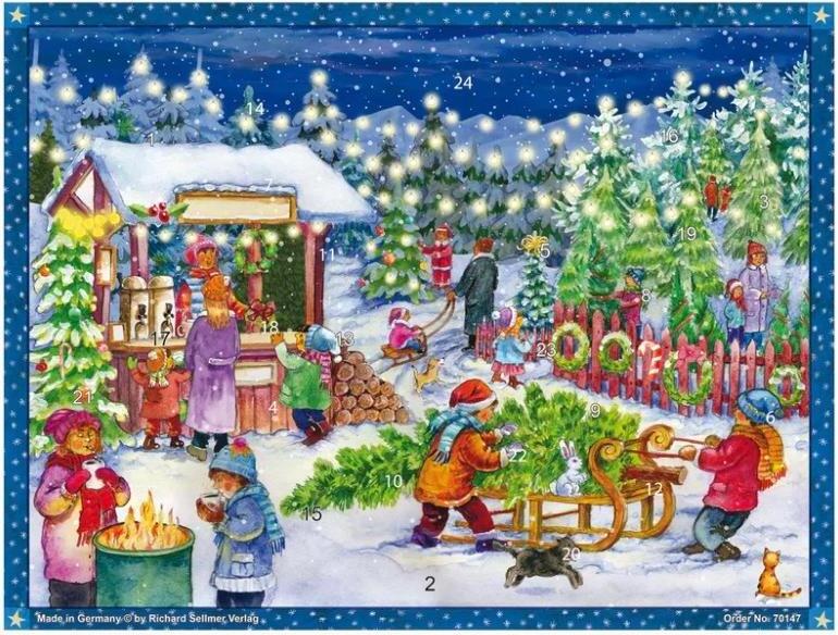 Predaj adventných kalendárov a vianočných stromčekov – nostalgický vianočný kalendár