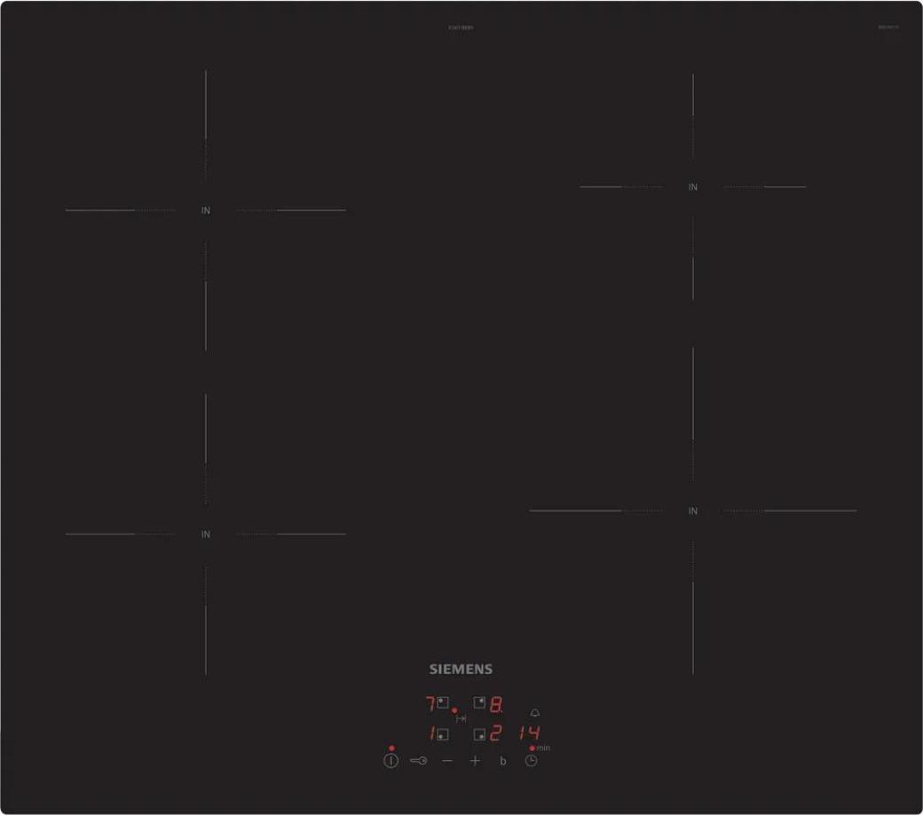 Siemens iQ100 EU611BEB5E, Čierna, Vstavaný, 60 cm, Indukčná varná doska so zónami, Keramický, 4 zone(s)