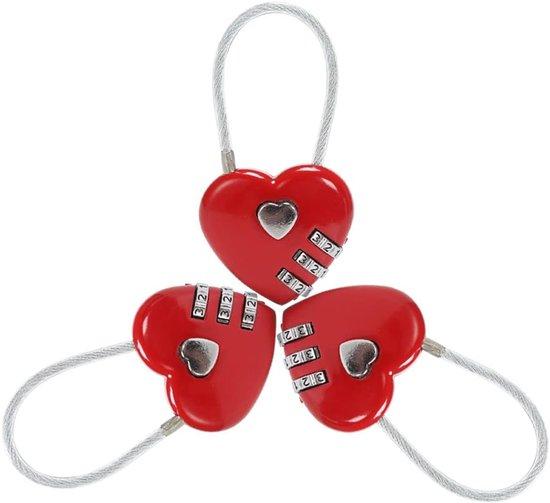 OEM Drei rote Herz-Form-Code-Schlösser, 3-stellige Kombinationschlösser mit Draadkabel, Mini-Code-Schlüssel für Reisekoffer, -Taschen, -Klarschüttelboxen, -Rucksäcke und Schmuckdosen 2026
