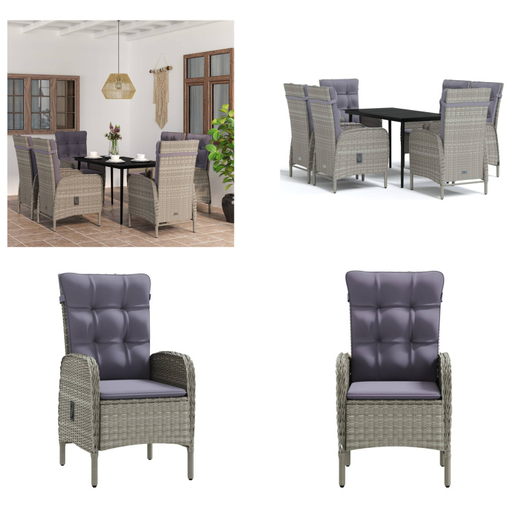 vidaXL 7-dielny záhradný jedálenský set s vankúšmi sivý a čierny - Záhradný jedálenský set - Záhradné jedálenské sety - Záhradný set nábytku - Záhradný set nábytku