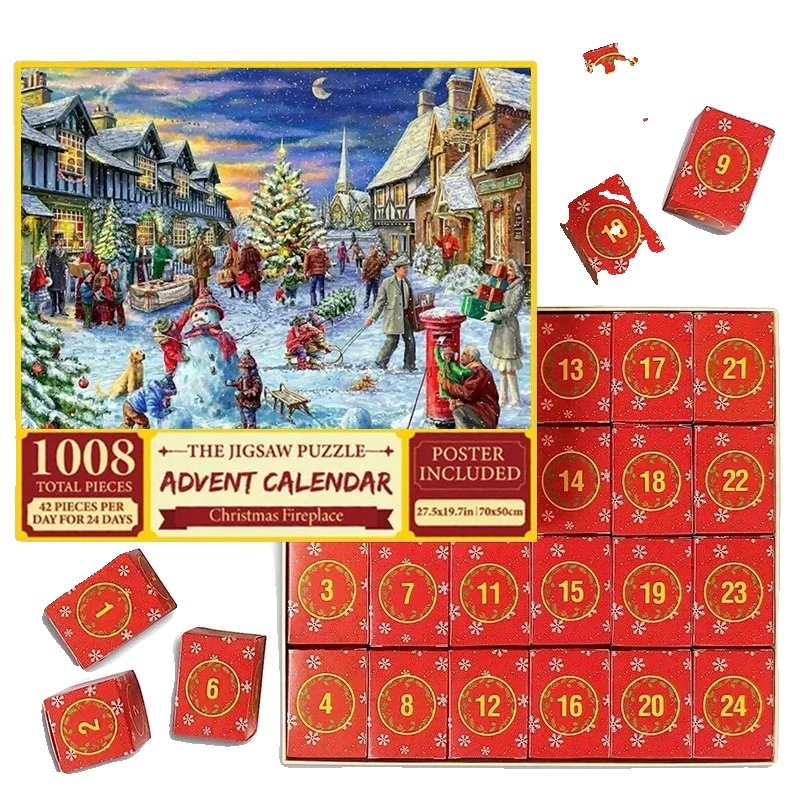 Vianočný adventný kalendár, 1008 dielikov, pútavá rodinná aktivita, Puzzle -B, ako je znázornené