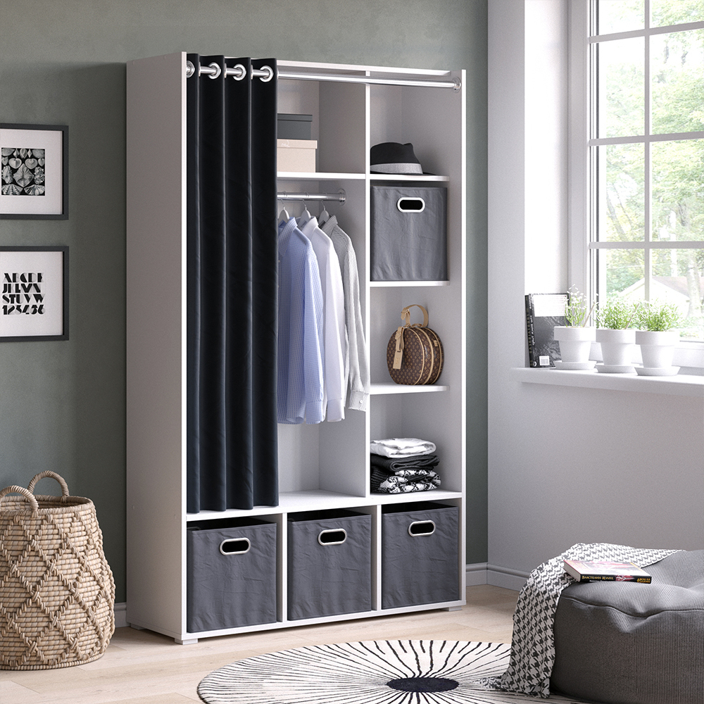 Vicco Kleiderschrank Luigi, 105.8 x 178.1 cm mit Vorhang-Kleiderstange, Weiß