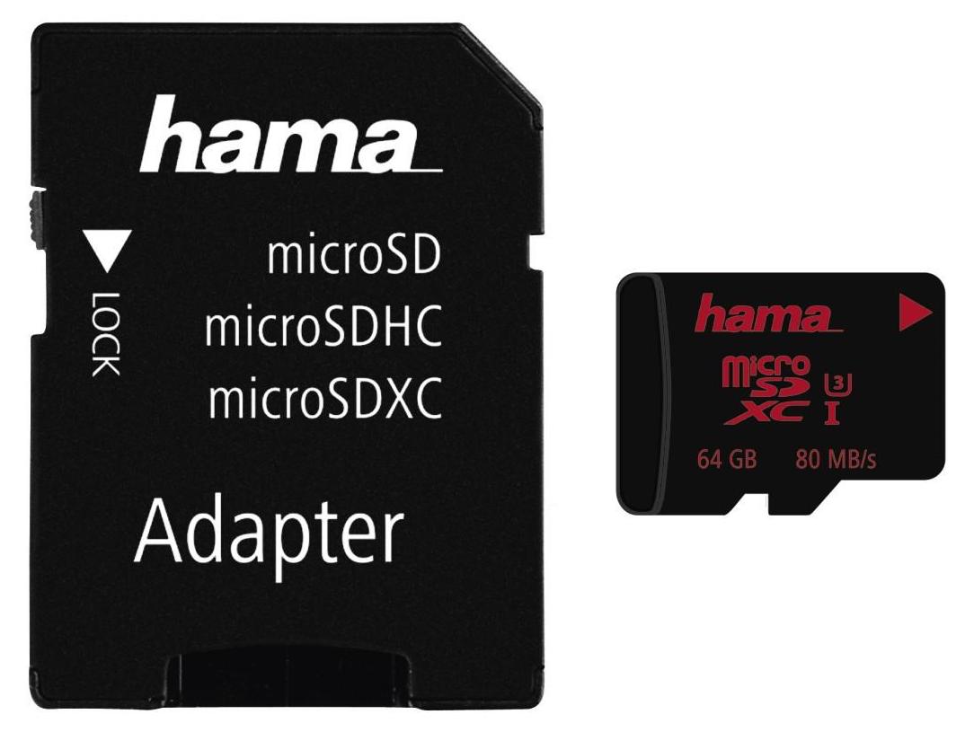 Hama microSDXC 64GB, 64 GB, MicroSDXC, Klasse 3, UHS, 80 MB/s, 30 MB/s 00123982