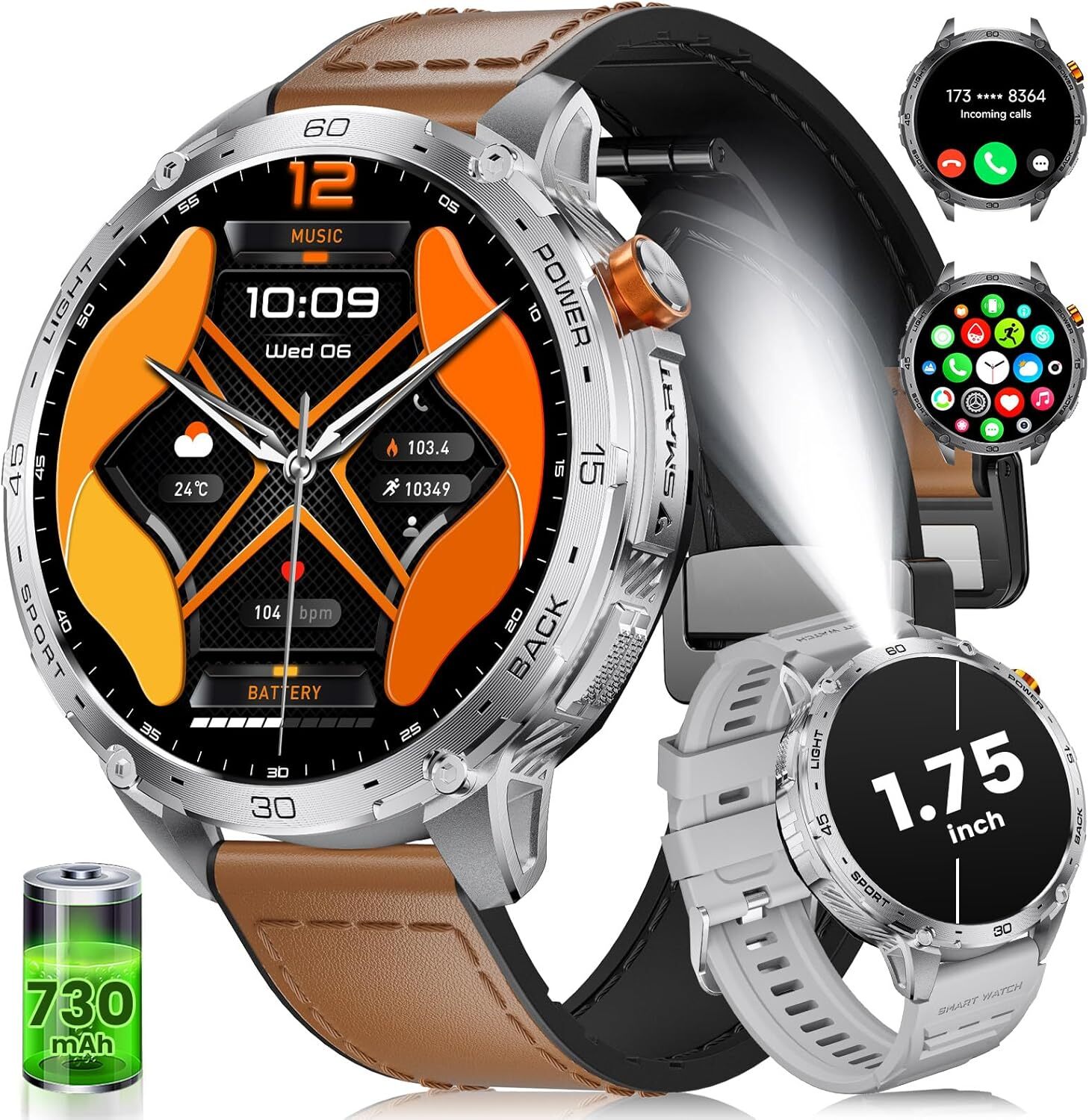 LIGE Herren Smartwatch mit LED-Taschenlampe, elefonfunktion, 120+ Sportmodi, Herzfrequenz-/Schlafmonitor, IP68 wasserdichte Sport