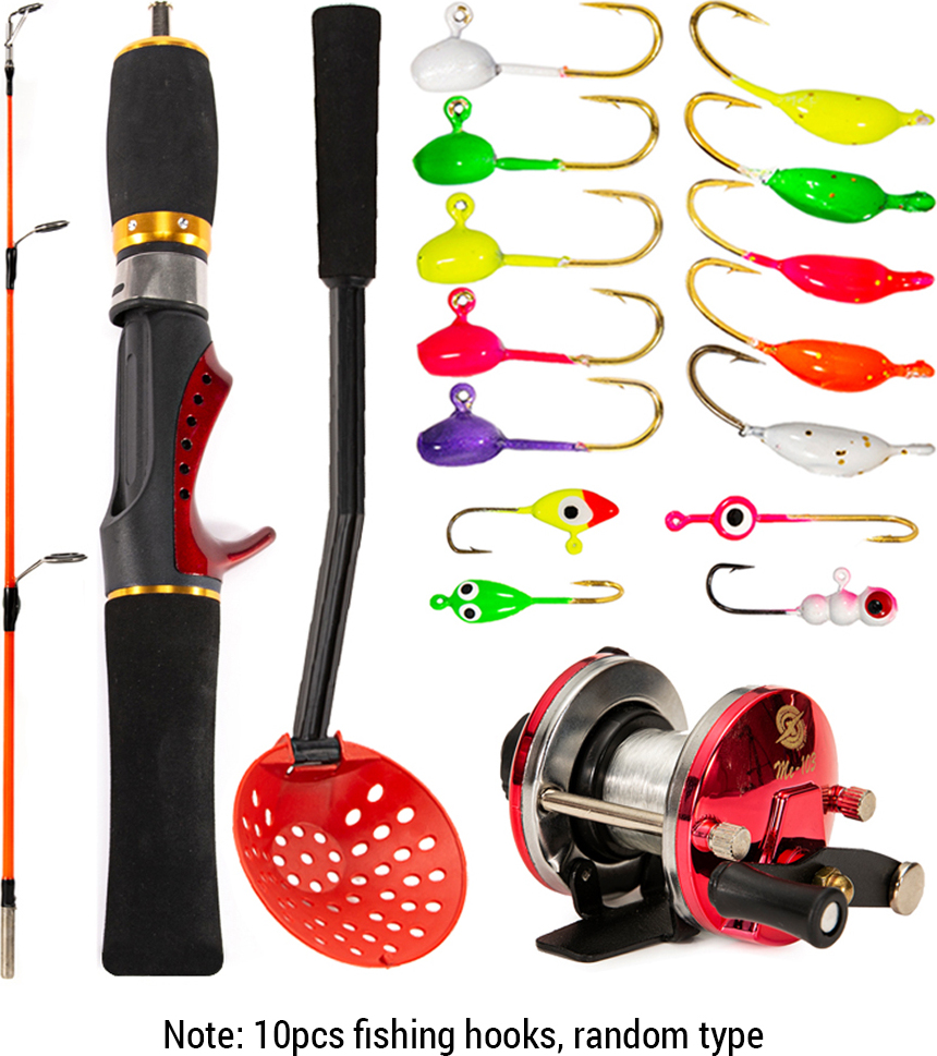 Lixada Eisangel-Ausruestungsset, Kombination aus Eisangelrute und -rolle mit Eisangelschaufel und Eisangelhaken