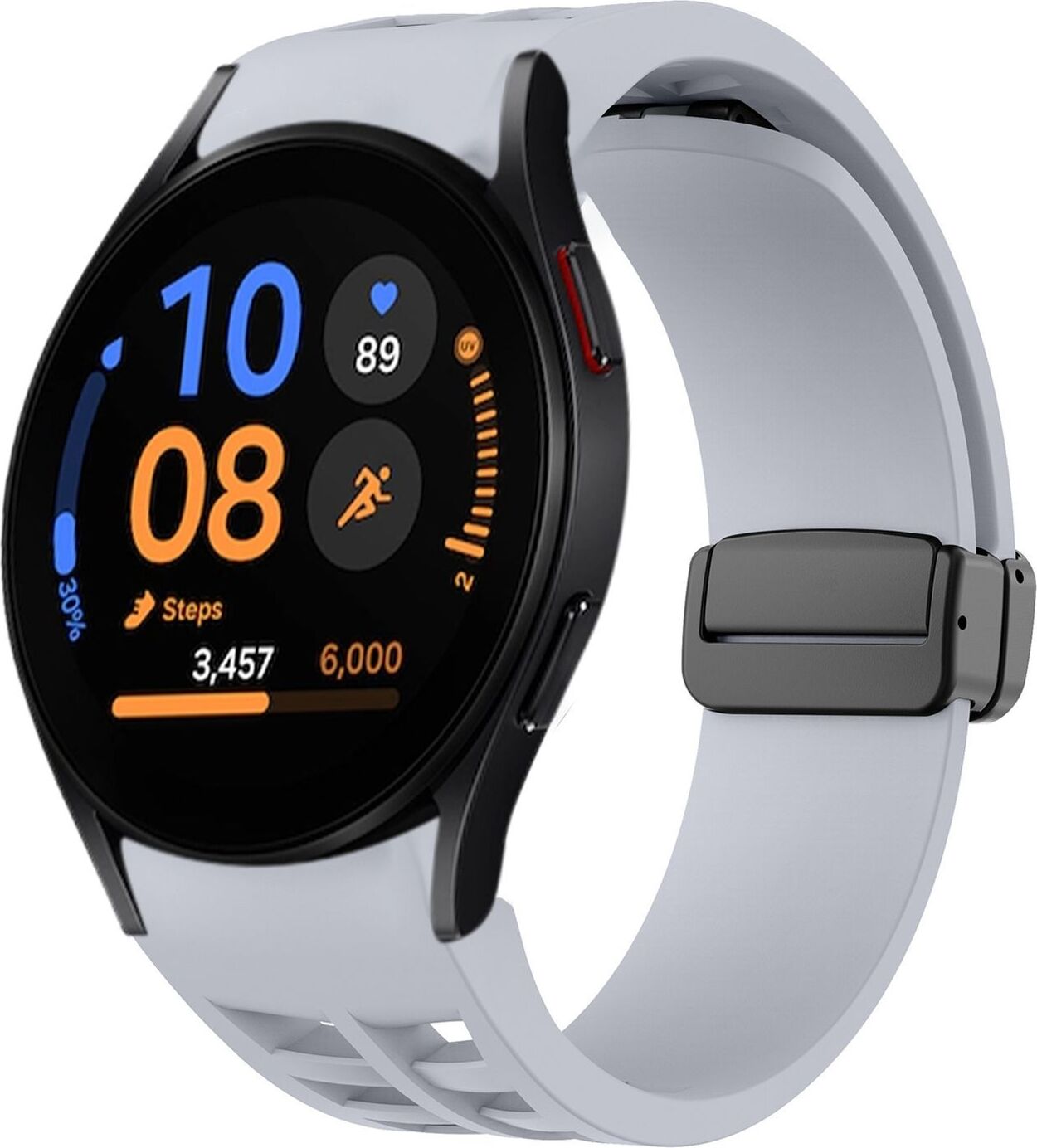 Pre Samsung Galaxy Watch FE / 6 / 5 / 4 40 mm Silikónový dizajn Magnetická pracka Náhradný pás na ruku Svetlo šedá
