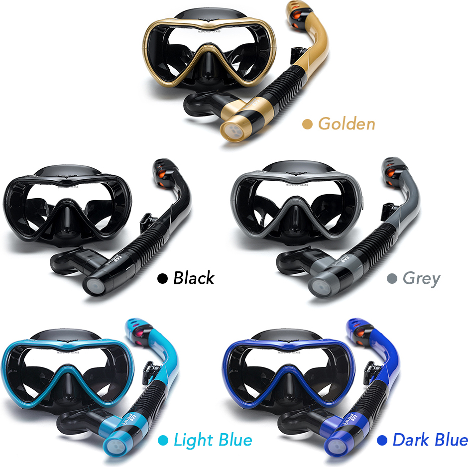 Gistuch Schnorchel Set mit maske, antidfog Tauchen Brille, trockener Schnorchel, ideal für Schnorcheln, Schwimmen, Tauchen - Gold