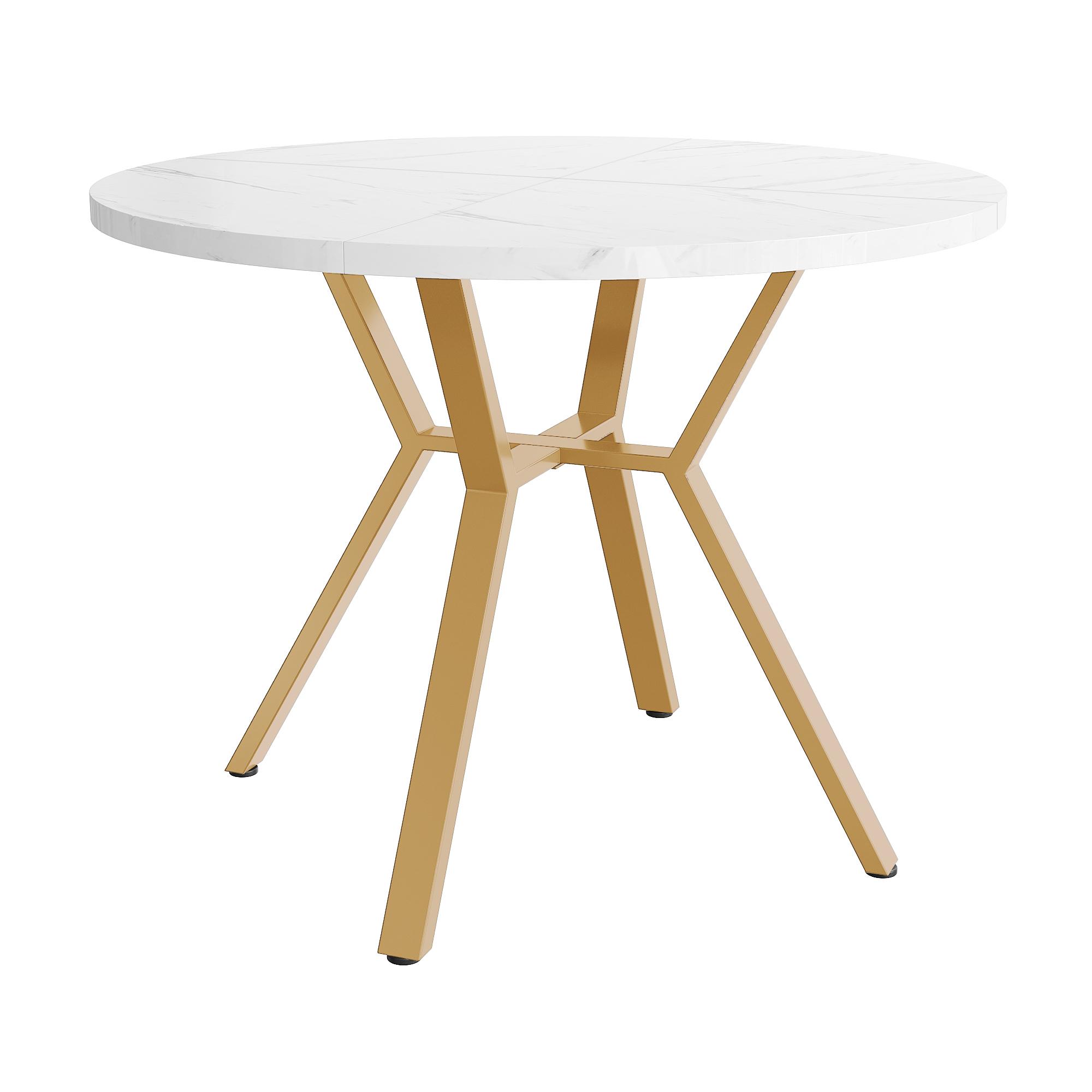 Parrot Uncle Moderner und schlichter runder Marmor-Esstisch (Durchmesser 1 m), schwarzer X-förmiger Couchtisch mit Metallhalterung, stabil und langlebig