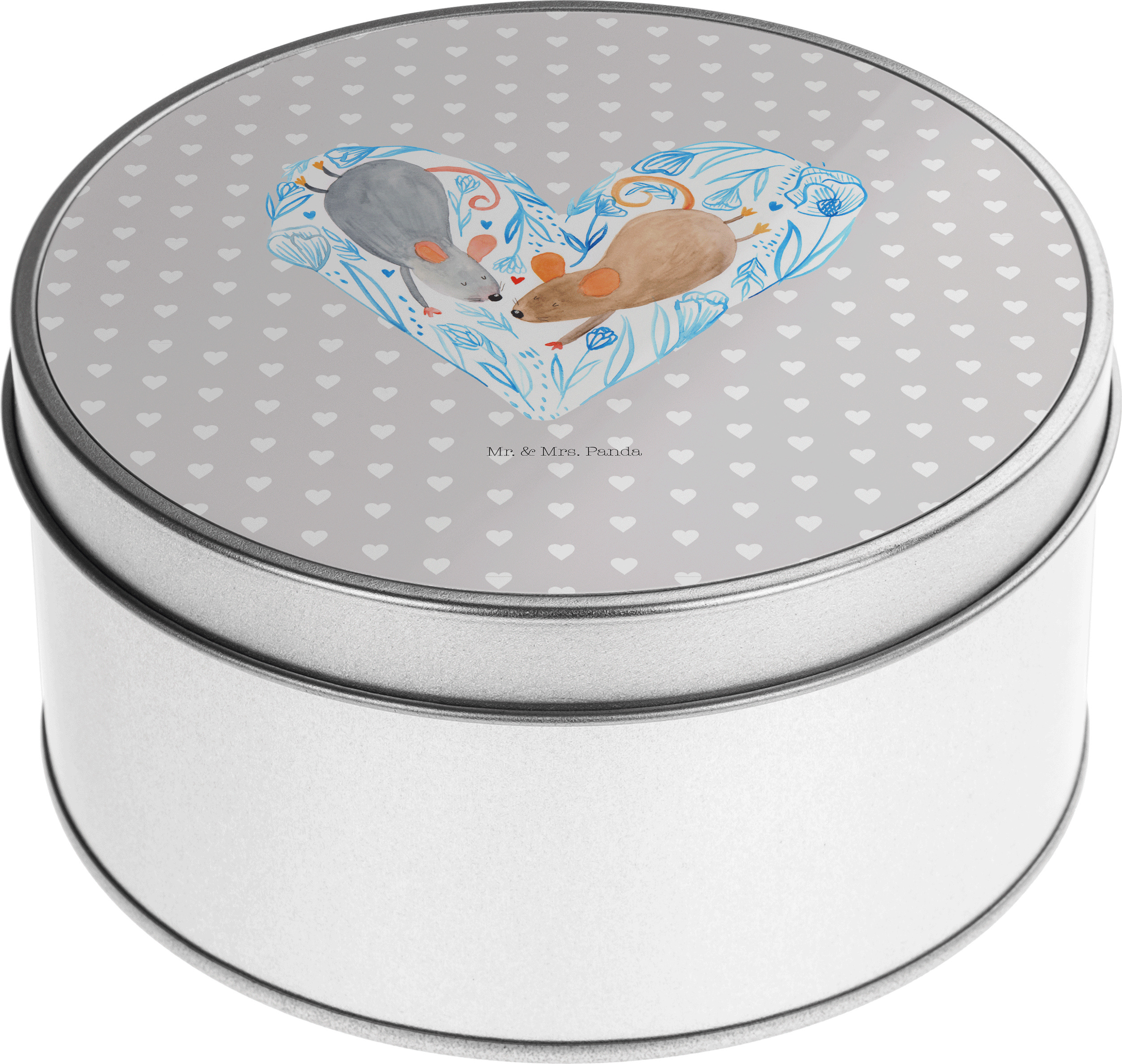 Mr. & Mrs. Panda Erinnerungsbox Mäuse Herz - Grau Pastell - Geschenk, Vorratsbehälter, keksdosen, schmuckdosen, Heiraten, Lieblingsmensch, für Immer, Pärchen, Dose, Maus PD-1028803-STANDARD