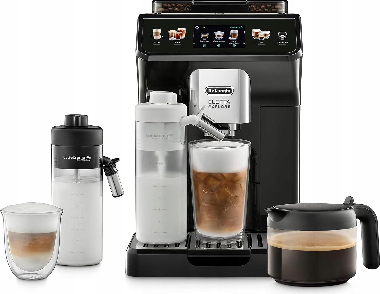 Delonghi ECAM452.57.G Eletta Explore Plne automatické espresso, plastový kryt, dotykový displej, integrovaný mlynček, napeňovač mlieka, vodný filter