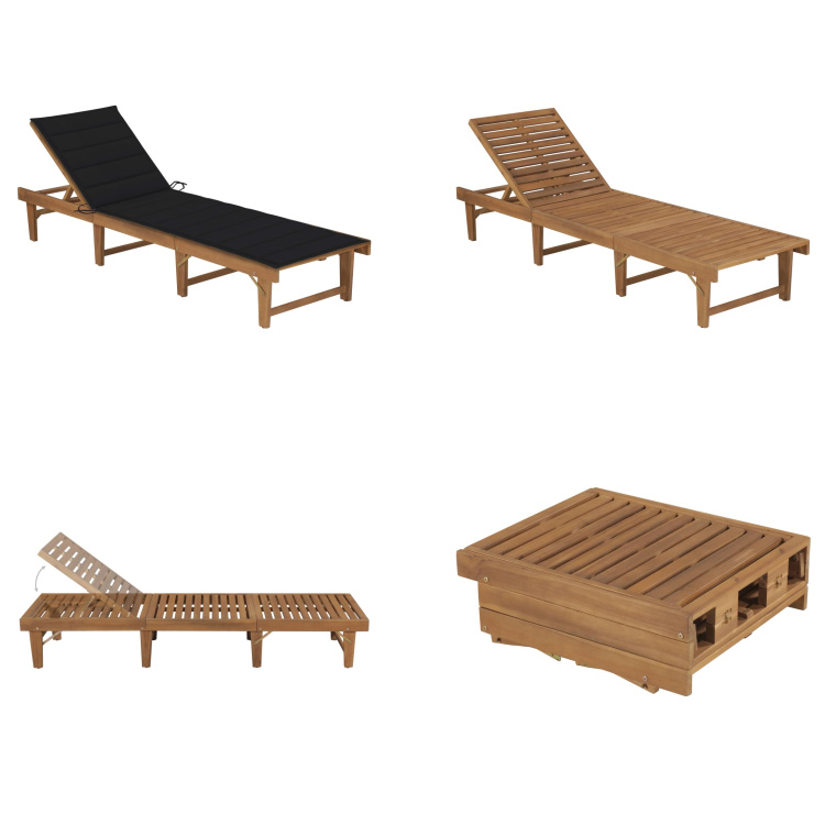 vidaXL Skladacie lehátko s vankúšom z agátového masívu - Lehátko - Lehátka - Drevené ležadlo - Drevené ležadlá