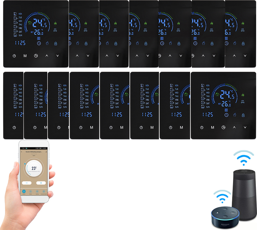 15X WiFi Smart Thermostat 3A izbový termostat Vodné ohrievače Podlahové kúrenie, dotykový displej, ovládanie cez APP, kompatibilný s Google Home/Alexa