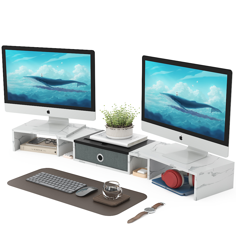 ROCDEER Bambus Monitorständer Mit Schublade - Höhenverstellbar Mit Kabelmanagement