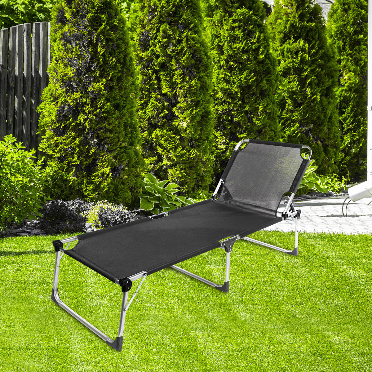 Sonnenliege - Dreibein - 207 x 69,5 x 38,5cm - Schwarz