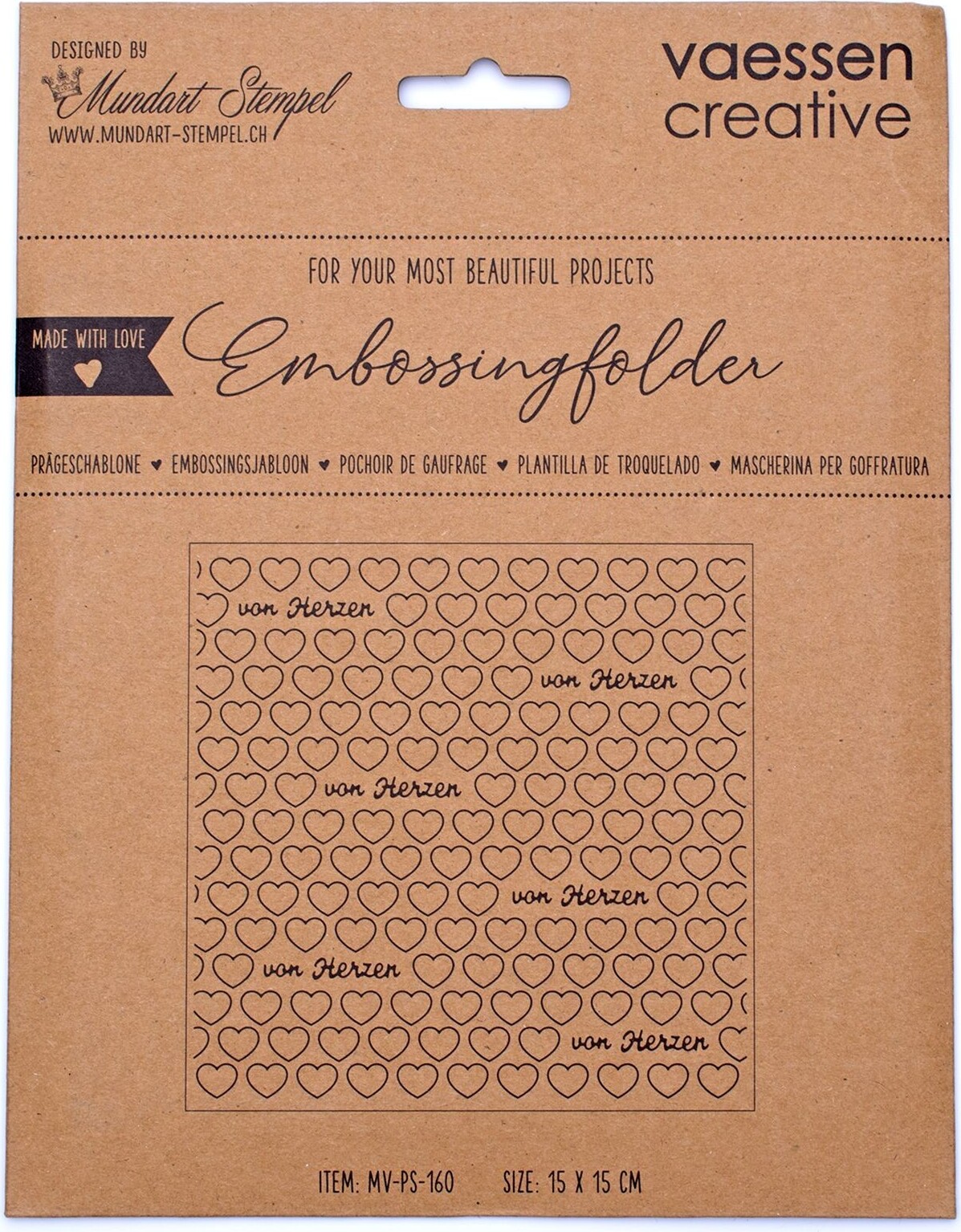 Mundart Stempel - Deutsch Text Prägefolder 15 x15cm "von Herzen" MV-PS-160