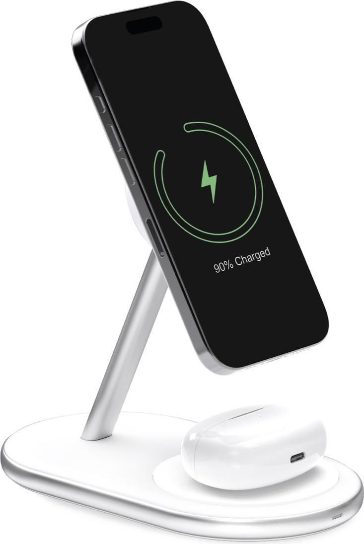 2W1 Puro Mag Station Bezdrôtová nabíjacia stanica pre telefón a slúchadlá - biela