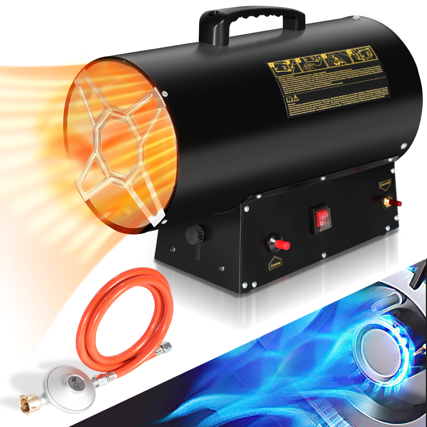 Jayseuw plynový ohrievač ohrievač ventilátora plynový ohrievač ohrievač ventilátora plynový ohrievač ručné zapaľovanie plynová pištoľ 30000W pre 450㎡ dielne, cestné mosty, železničné letiská údržba strojov