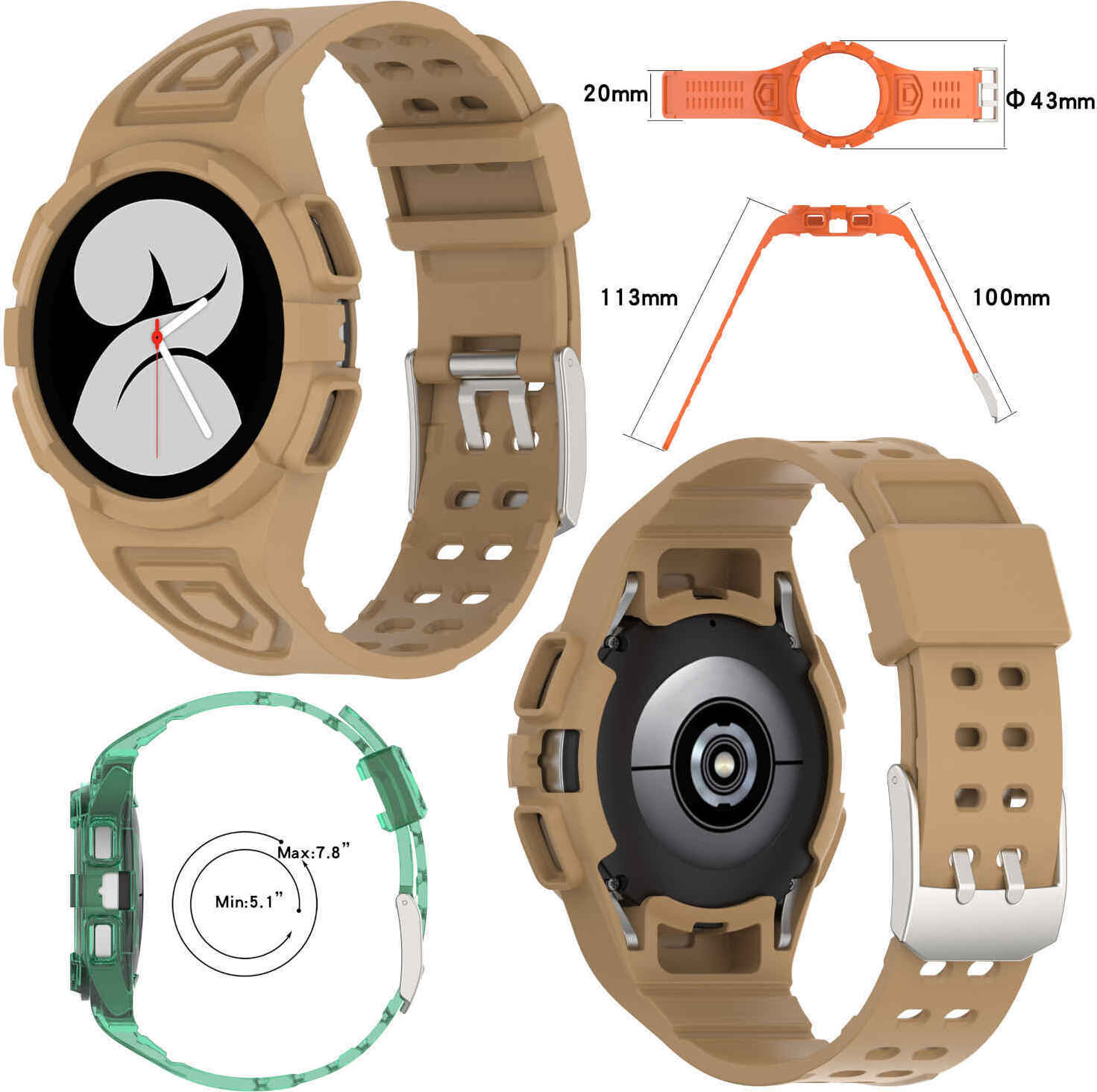 Pre Samsung Galaxy Watch FE / 4 40 mm remienok s ochranným puzdrom Brown