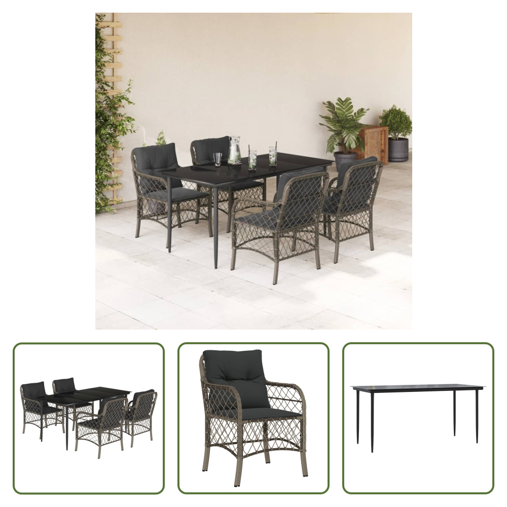 The Living Store 5-dielny záhradný jedálenský set s vankúšmi sivý polyratan