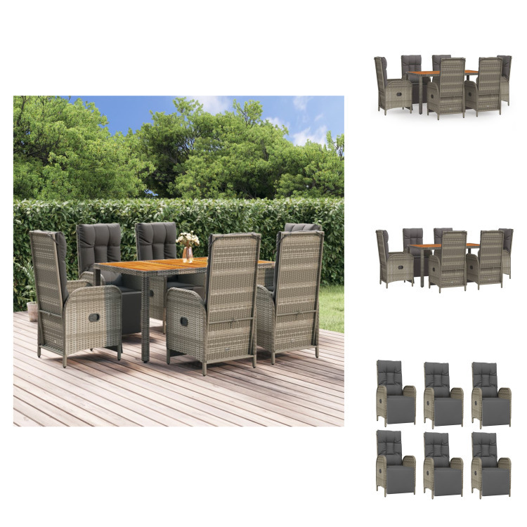 vidaXL 7-dielny záhradný jedálenský set s vankúšmi sivý polyratan - Záhradný nábytok sety