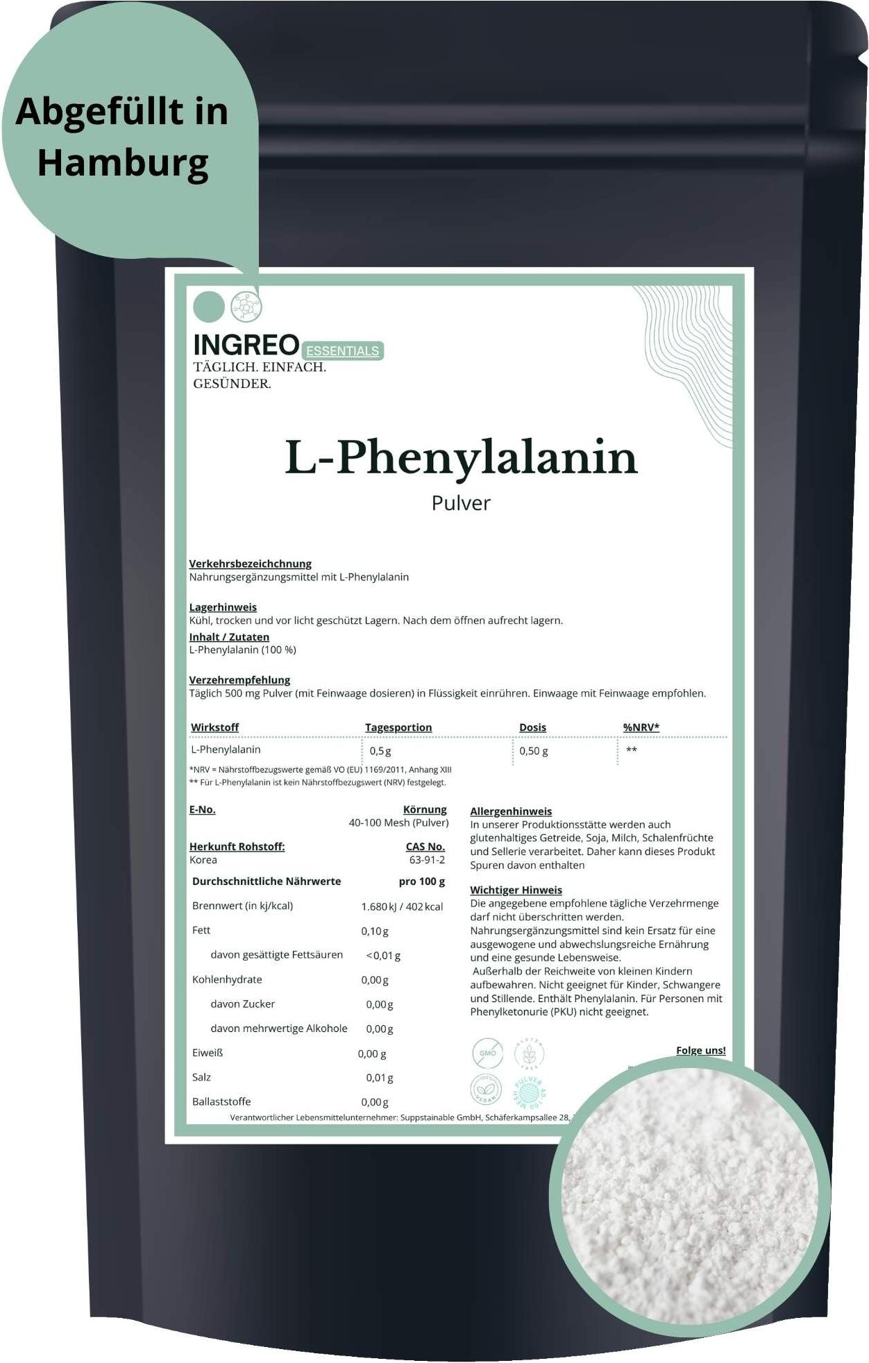 INGREO Essential L-Phenylalanin Pulver (40-100 Mesh) – 1kg