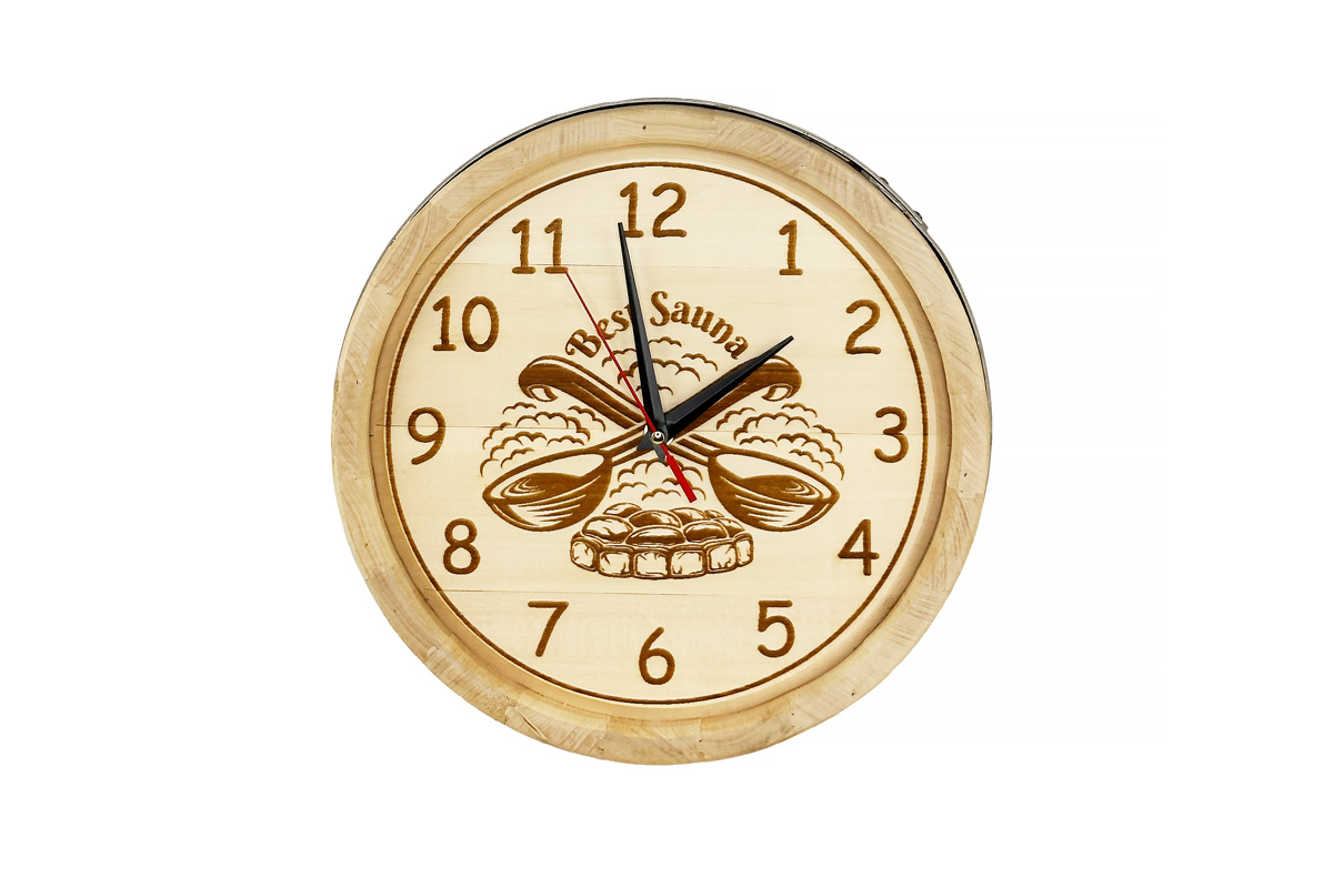 Bonpos Wanduhr aus Lindenholz Ø 33 cm für die Sauna KC 0098
