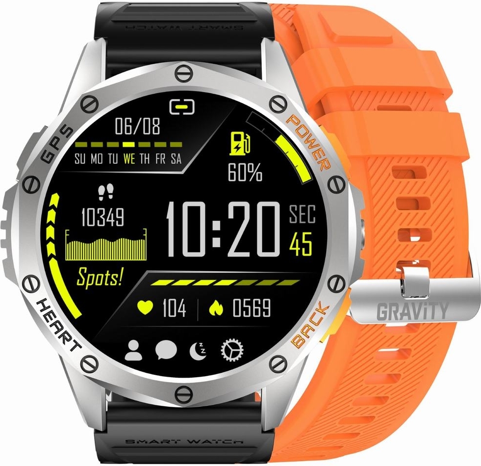 GRAVITY GPS GT24-4 Herren-Smartwatch Schwarzes Silikonarmband + Orange Silikonarmband