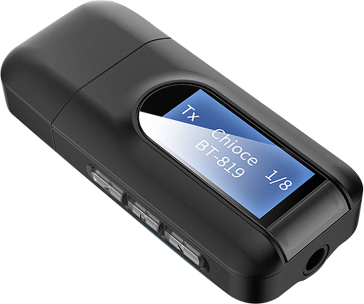 2 v 1 USB Bluetooth 5.0 vysielač a prijímač s LCD displejom, 3,5 mm AUX stereo pre PC, TV, auto a slúchadlá – bezdrôtový adaptér