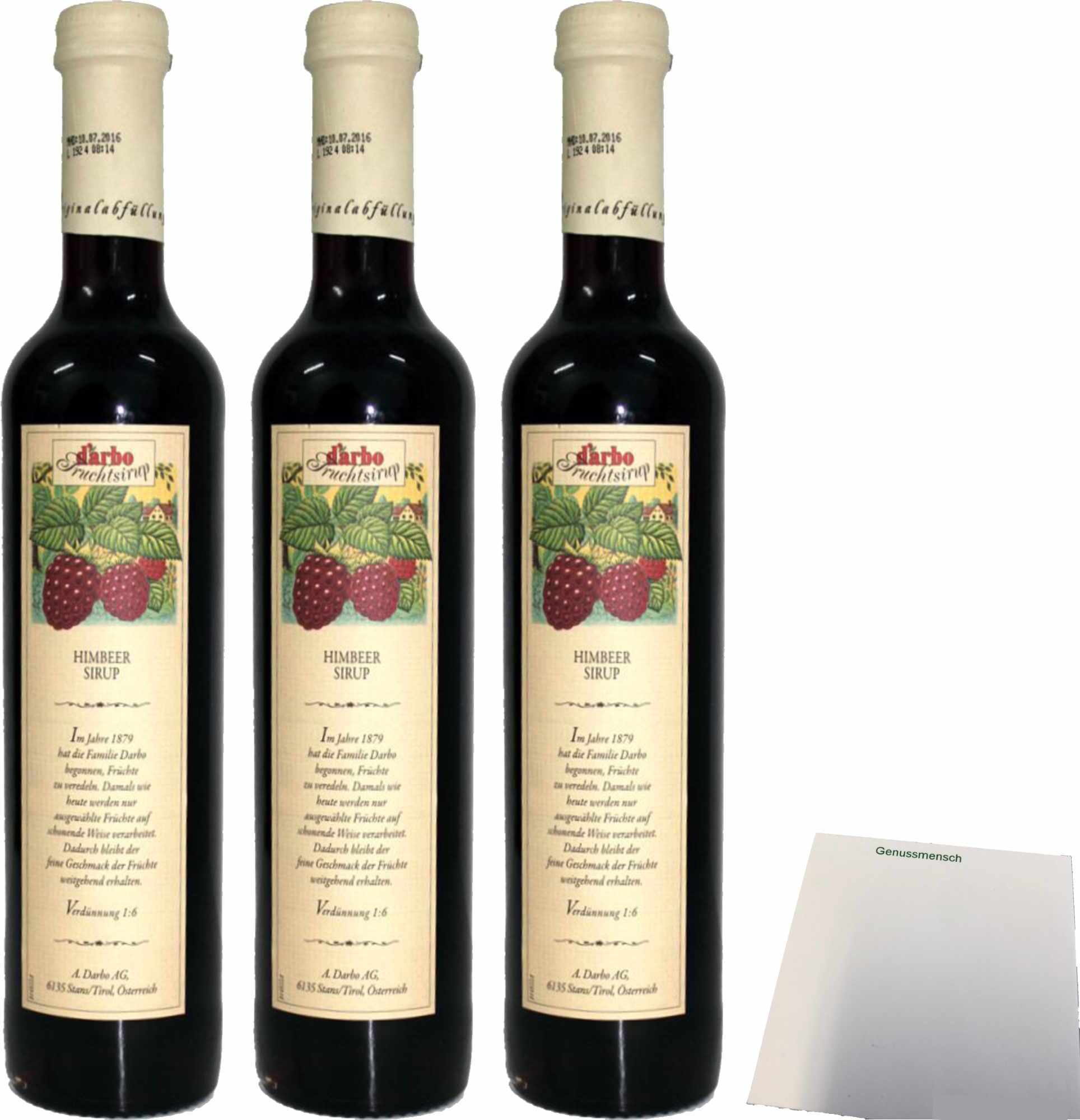 Darbo Fruchtsirup Himbeer 3er Pack (3x0,5l Flasche) + usy Block