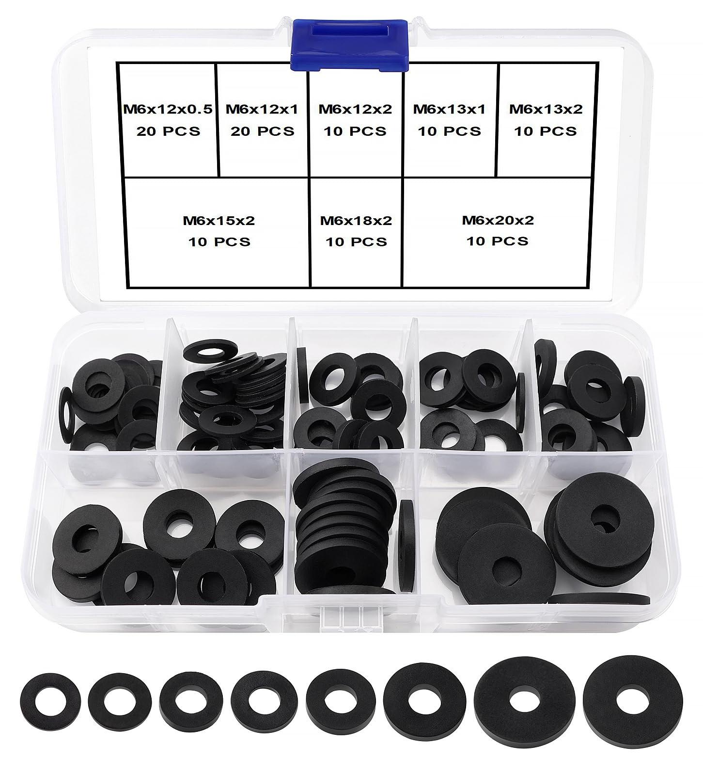 Markenlos Set mit 100 M6 Silikon-Flachringen, Silikon-Dichtungsringen, schwarz