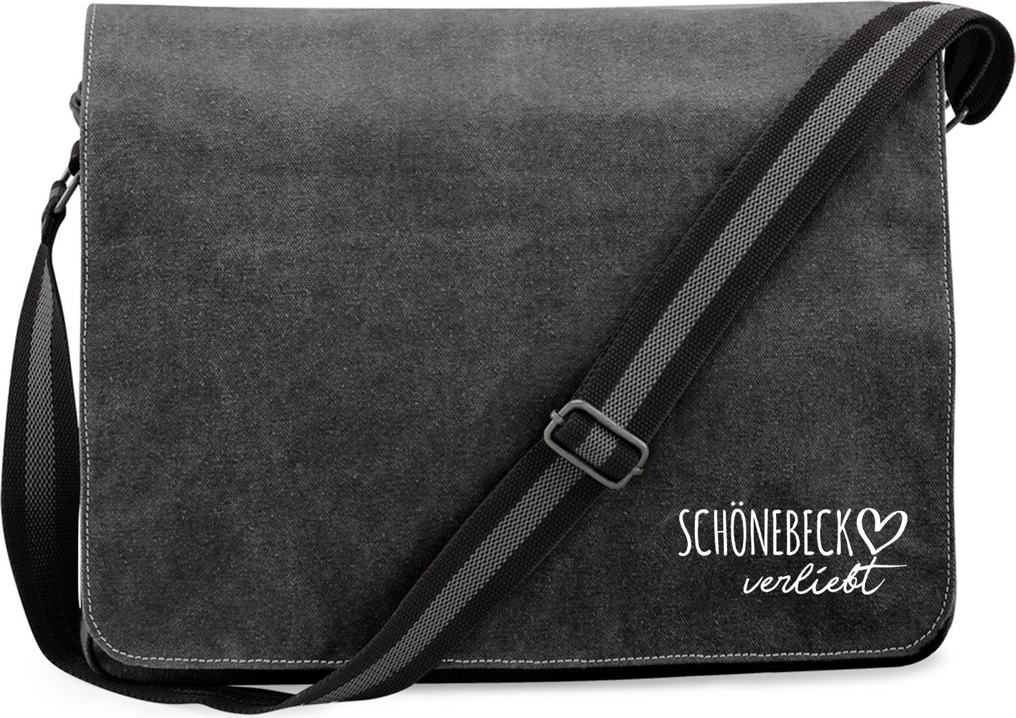 Hellweg Druckerei Huuraa Crossbody Bag Schönebeck verliebt Geschenk 14 Liter Black Canvas Schönebeck Accessoire 5461CUT-VBLA