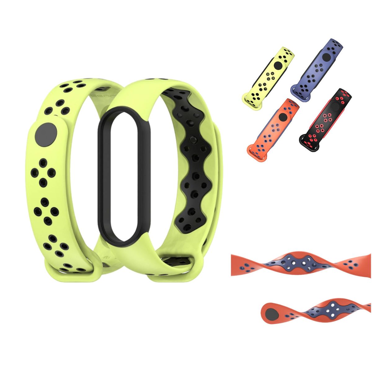 Pre Xiaomi Mi Band 5 / 6 / 7 Plastový / silikónový remienok Hodinky Zelená / čierna náhradná remienka
