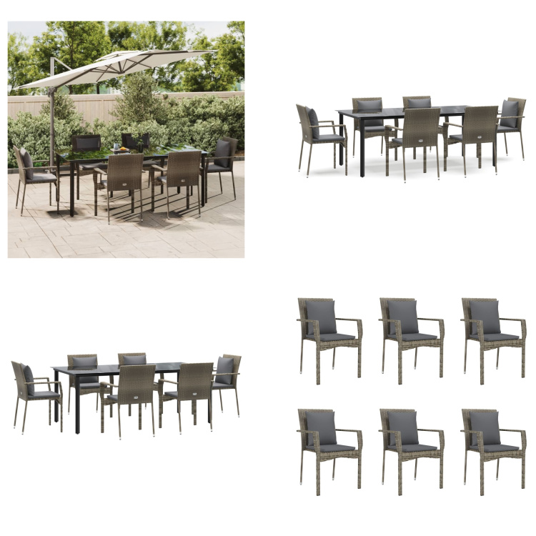 vidaXL 7-dielny záhradný jedálenský set s vankúšmi čierny a sivý polyratan - Záhradný jedálenský set - Záhradné jedálenské sety - Jedálenský set - Jedálenský set terasa