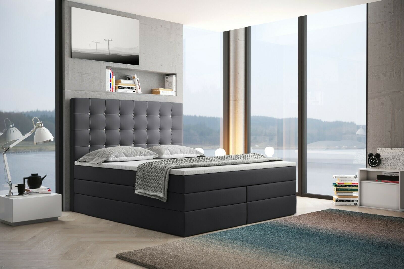 Grekpol skriňová posteľ Amsterdam 140x200cm s matracom Bonell a TFK H3 a topperom, čalúnená posteľ s podnožou Tkanina: Sawana 05